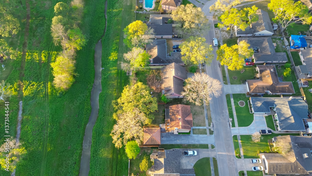 Harris County subdivision and waterway aerial view